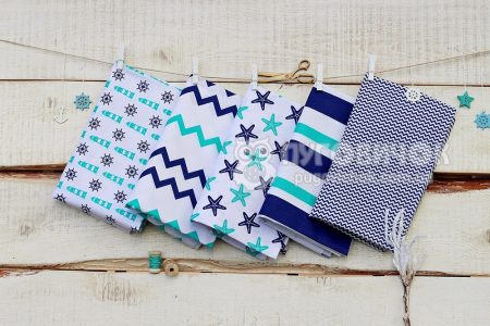 Ткань польская "Морские звезды бирюзово-синие" на белом