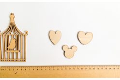 Шаблон деревянный маленький"Сердца, мышка" набор 3шт.