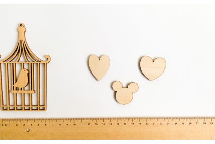 Шаблон деревянный маленький"Сердца, мышка" набор 3шт.