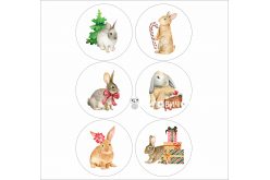 Фетр мягкий (Корея) с узором шарик елочный "Кролики новогодние
