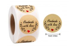 Наліпки на бобіні "Handmade with love" серце червоне і гілочки