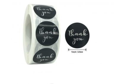 Наклейки на бобине "Thank you" серебрянная на черном