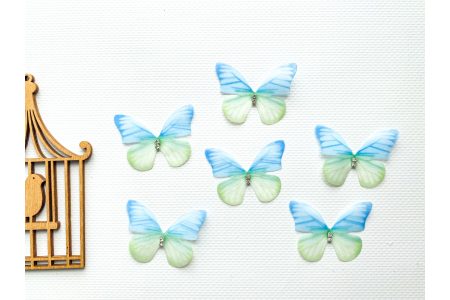 Бабочка двусторонняя из шифона мятно-голубая 50*40мм