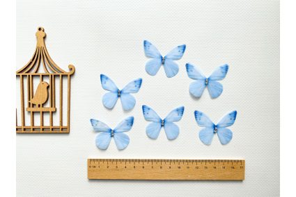 Метелик двосторонній з шифону блакитний 50*40мм