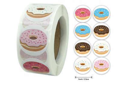 Наклейки на бобине "Пончики" 500шт/рул., диаметр 2,5 см