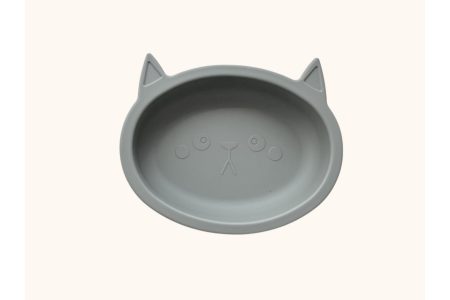 Силиконовая детская глубокая тарелка "Котик" Серая (1)