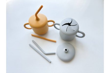 Силиконовая детская чашка/снечница с кришкой и трубочкой