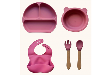Набір дитячого силіконового посуду "Стартовий. Ведмедик. Бук" 9