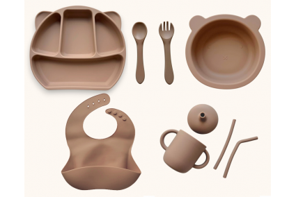 Набор детской силиконовой посуды "Базовый с ушками. Медвежонок"