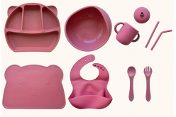 Набор детской силиконовой посуды "Базовый с ушками с ковриком"