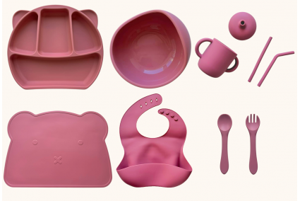 Набор детской силиконовой посуды "Базовый с ушками с ковриком"