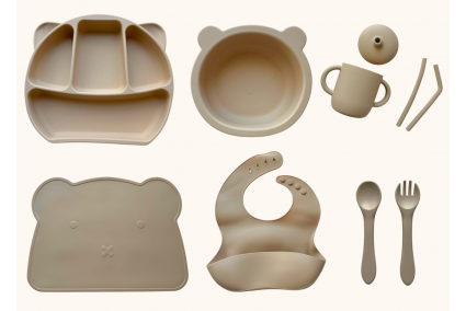 Набор детской силиконовой посуды "Базовый с ушками с ковриком.