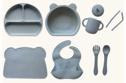 Набір дитячого силіконового посуду "Базовий з килимком. Левик"