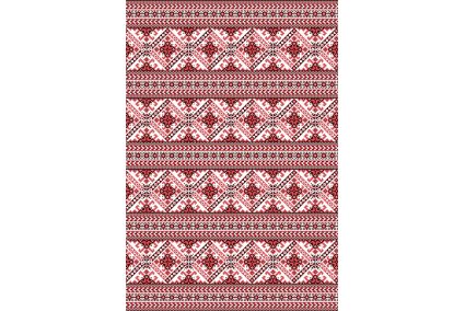 Фетр мягкий с узором "Вышивка крупная красная №1" на белом