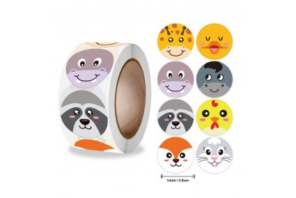 Наклейки на бобине "Зверята: мордашки 2" 500шт/рул., диаметр