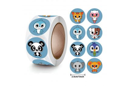 Наклейки на бобине "Зверята 8" 500шт/рул., диаметр 2,5 см