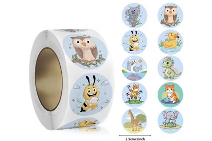 Наліпки на бобіні "Звірята 9" 500шт/рул., діаметр 2,5 см