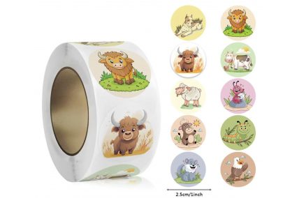 Наклейки на бобине "Зверята 12" 500шт/рул., диаметр 2,5 см