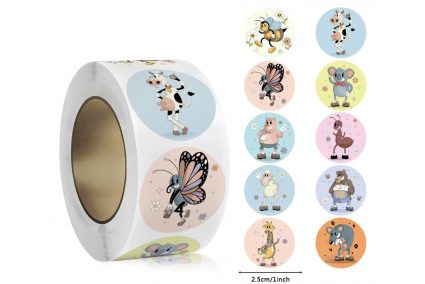 Наліпки на бобіні "Звірята у взутті" 500шт/рул., діаметр 2,5 см