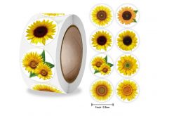 Наклейки на бобине "Подсолнухи" 500шт/рул., диаметр 2,5 см
