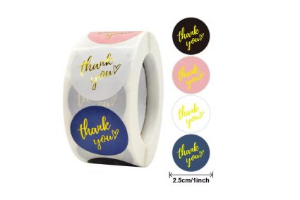 Наклейки на бобине "Thank you" 4 цвета 500шт/рул., диаметр 2,5