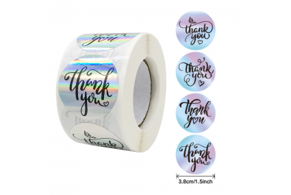 Наклейки на бобине "Thank you 2" голограммные 500шт/рул.