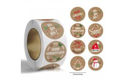 Наклейки на бобине "Merry Christmas" крафтові 500шт/рул.