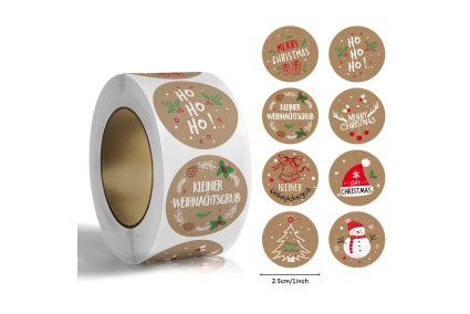 Наклейки на бобине "Merry Christmas" крафтові 500шт/рул.