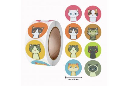 Наклейки на бобине "Коты" 500шт/рул., диаметр 2,5 см