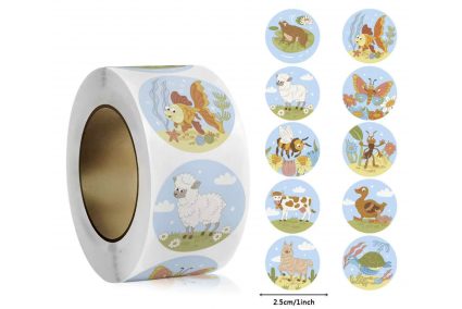 Наклейки на бобине "Зверята 10" 500шт/рул., диаметр 2,5 см