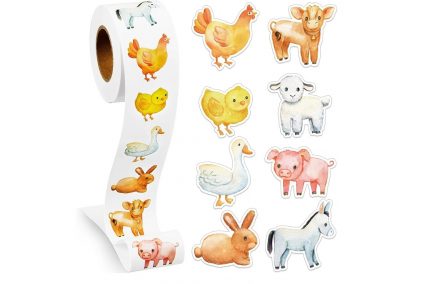 Наліпки на бобіні "Звірята свійські фігурні" 500шт/рул.