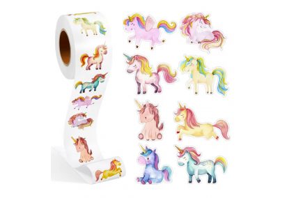 Наліпки на бобіні "Єдинороги фігурні" 500шт/рул., діаметр 2,5 см