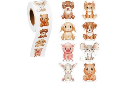 Наклейки на бобине "Зверята фигурные 2" 500шт/рул., диаметр 2,5