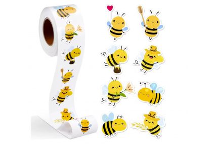 Наліпки на бобіні "Бджілки фігурні" 500шт/рул., діаметр 2,5 см