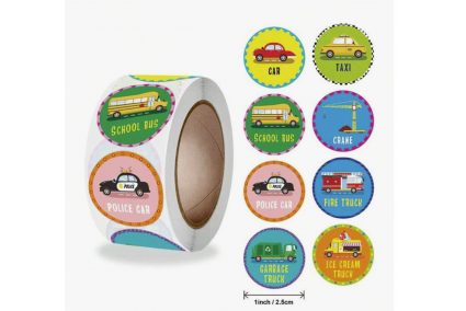 Наклейки на бобине "Транспорт с надписями" 500шт/рул., диаметр