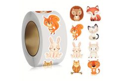 Наклейки на бобине "Зверята фигурные 4" 500шт/рул., диаметр 2,5