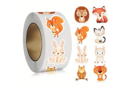 Наліпки на бобіні "Звірята фігурні 4" 500шт/рул., діаметр 2,5 см