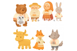 Жесткий фетр с принтом сказка "Соломенный бычок" 20х20см