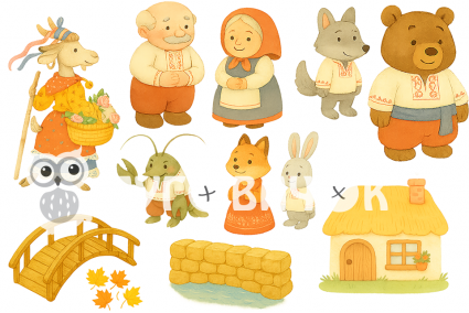 Жорсткий фетр з принтом казка "Коза-дереза" 20х30см