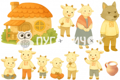 Жорсткий фетр з принтом казка "Вовк і семеро козенят" 20х30см