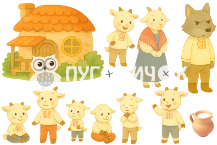 Жесткий фетр с принтом з принтом сказка "Волк и семеро козлят"