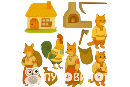 Жесткий фетр с принтом сказка "Котик и петушок" 20х20см