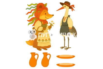 Жорсткий фетр з принтом казка "Лисичка і журавель" 20х15см