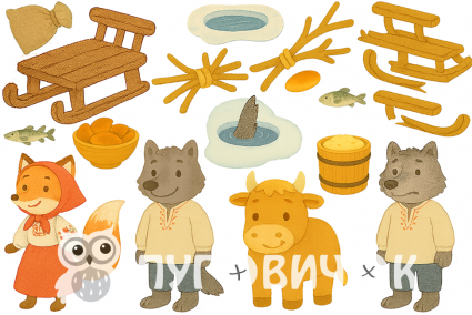 Жорсткий фетр з принтом казка "Лисичка-сестричка і