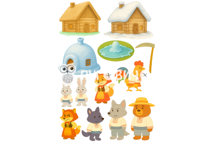 Жесткий фетр с принтом з принтом сказка "Зайкин домик" 20х30см