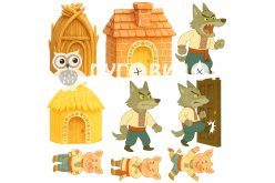 Жесткий фетр с принтом сказка "Три поросенка (украинская