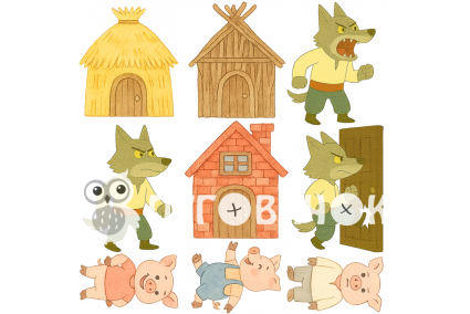 Жорсткий фетр з принтом казка "Троє поросят (класична версія)"