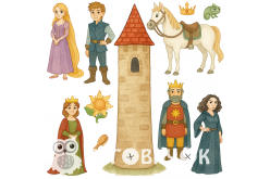 Жорсткий фетр з принтом казка "Рапунцель" 20х20см