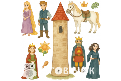 Жесткий фетр с принтом сказка "Рапунцель" 20х20см