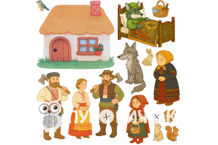 Жесткий фетр с принтом сказка "Красная шапочка (украинская